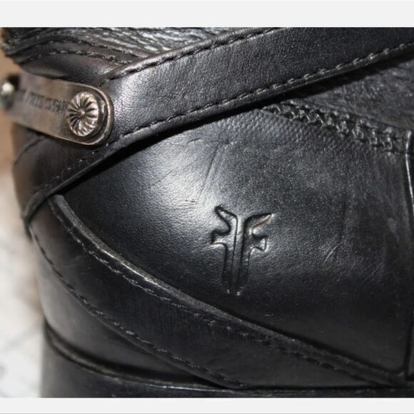 Frye Lindsay Plate Tall Black Leather Harness Riding Boots - Picture 9 of 13